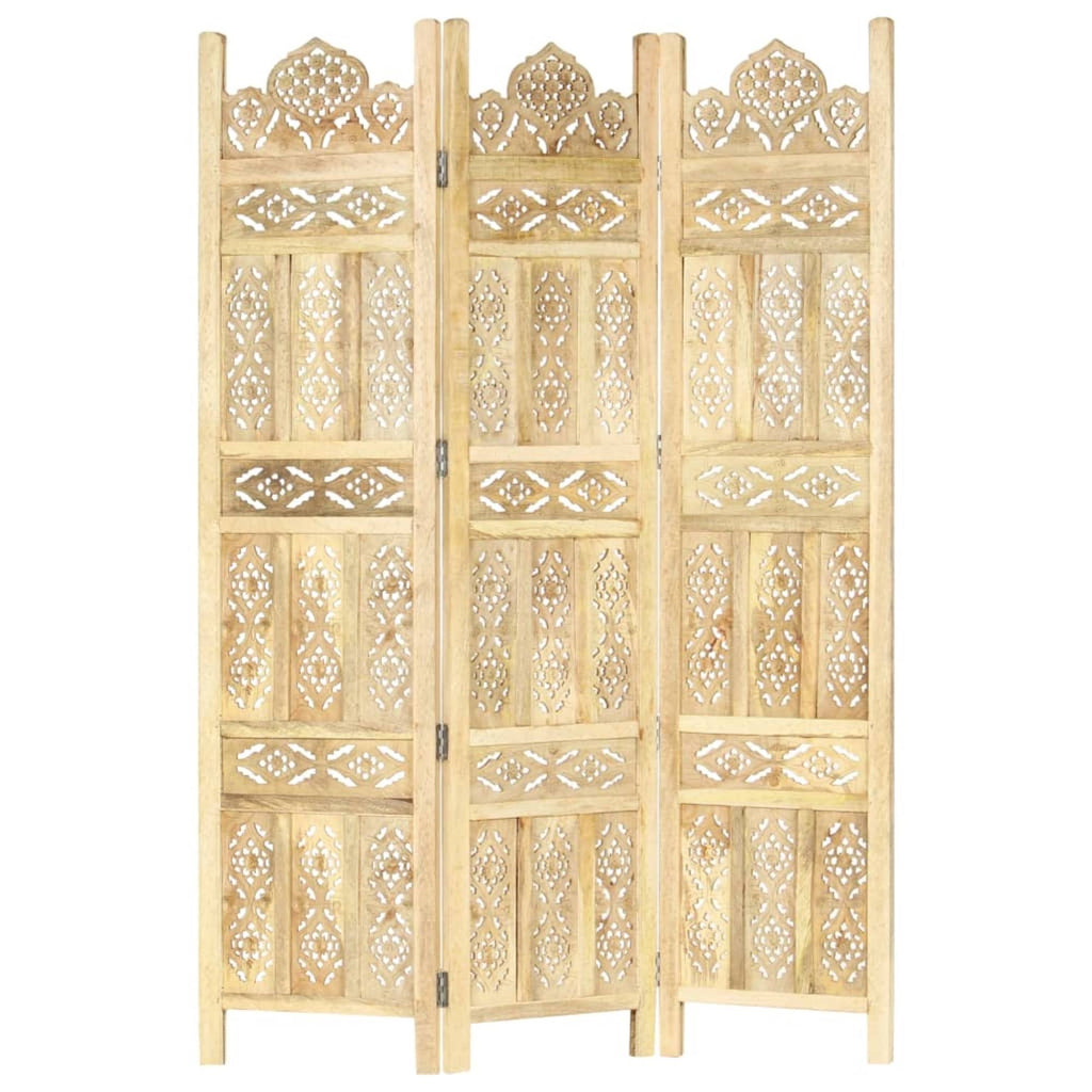 vidaXL Hand Carved 3-Panel Room Divider 47.2x22x65x22 Solid Mango Wood