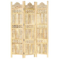 vidaXL Hand Carved 3-Panel Room Divider 47.2x22x65x22 Solid Mango Wood