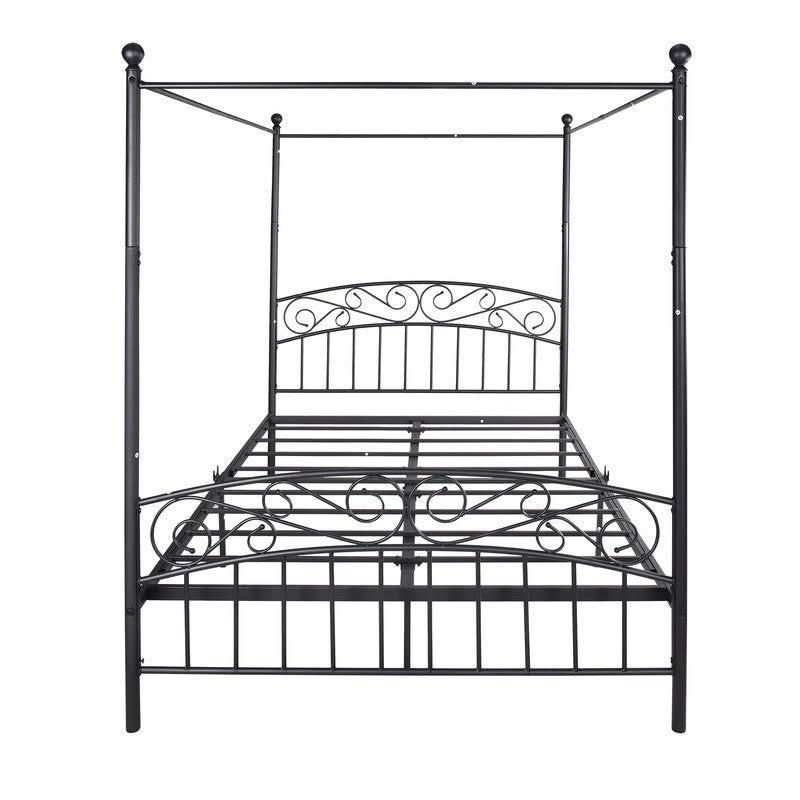 Queen Size 4 Poster Canopy Bed Frame with Mattress Foundation G932579