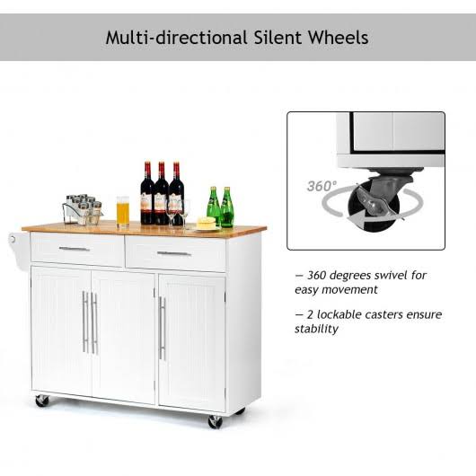 Kitchen Island Cart with Wood Top Rolling Storage Cabinet R852854