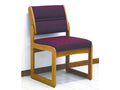 Sled Base Armless Wood Office Chair in Solid Medium Oak W Upholstered Back u0026 Seat (Taupe Leaf)