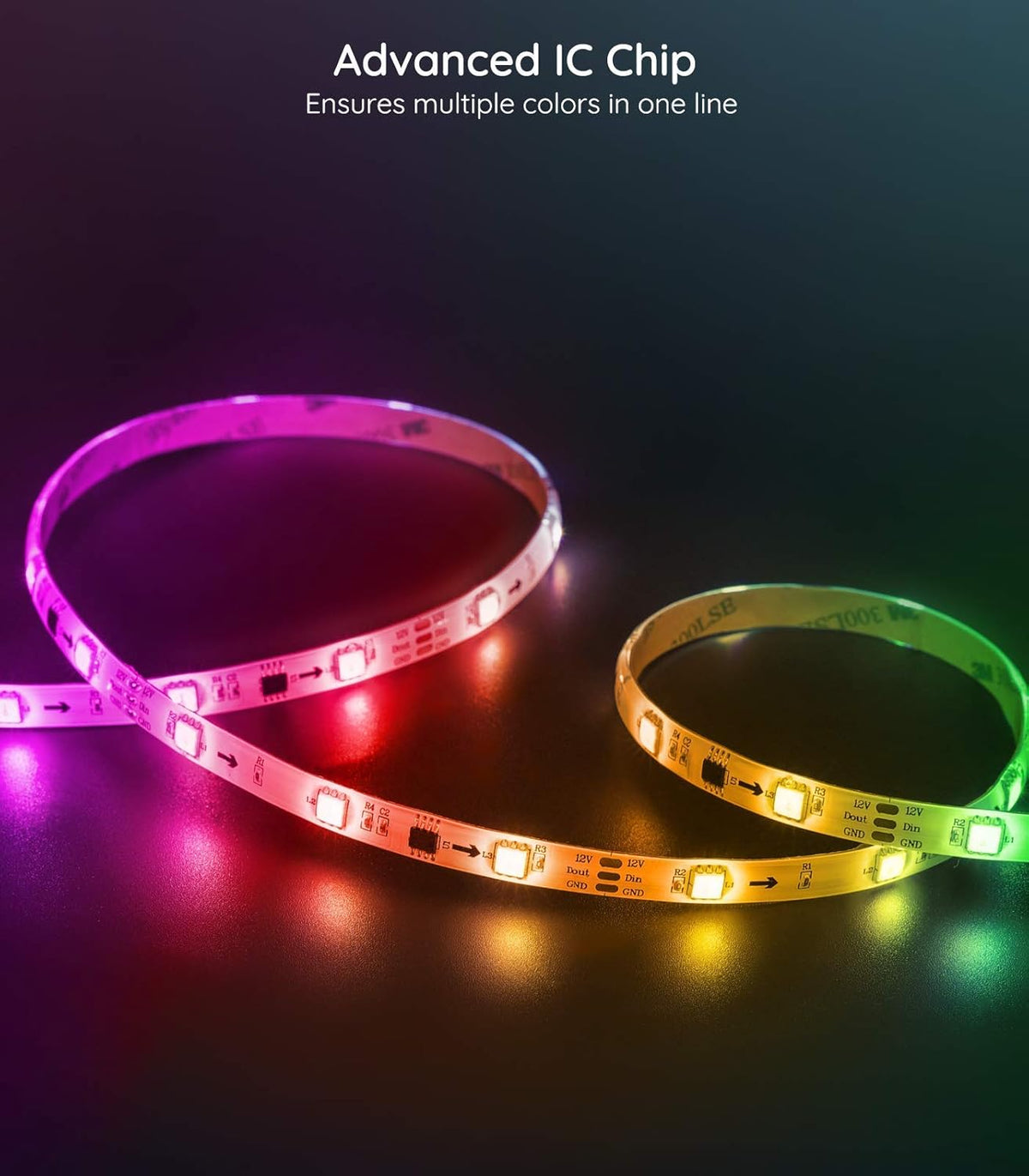 RGBIC LED Strip Lights, WiFi Color Changing, Work with Alexa and Google Assistant Q2997
