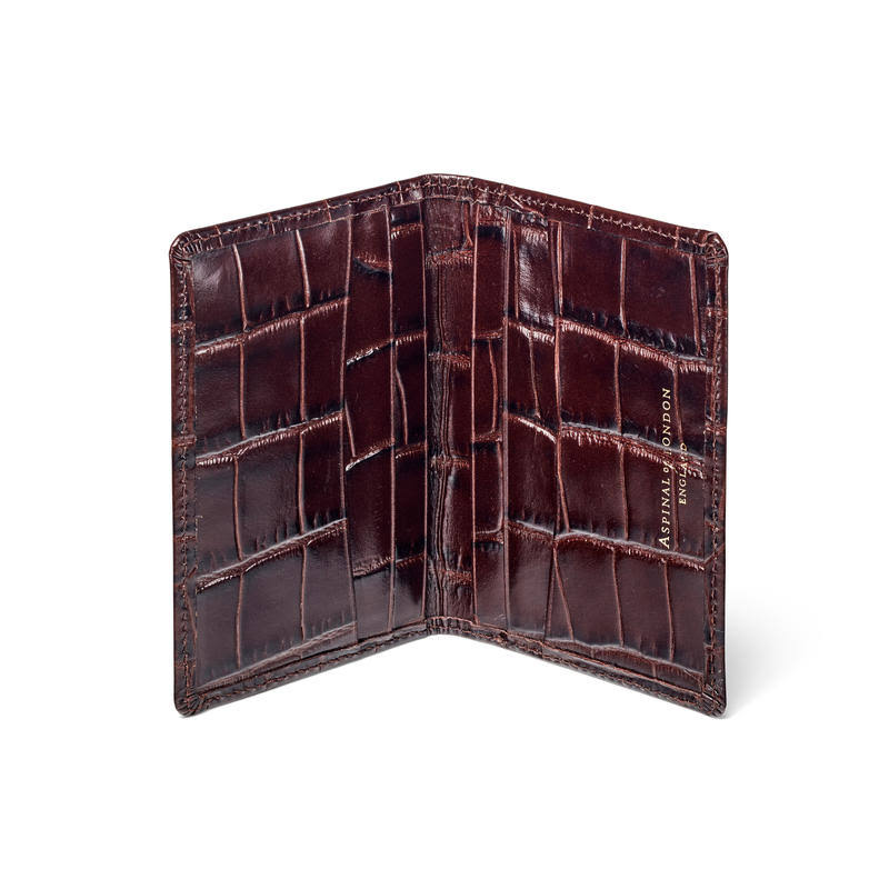 Double Fold Credit Card Holder in Deep Shine Brown Croc O385005