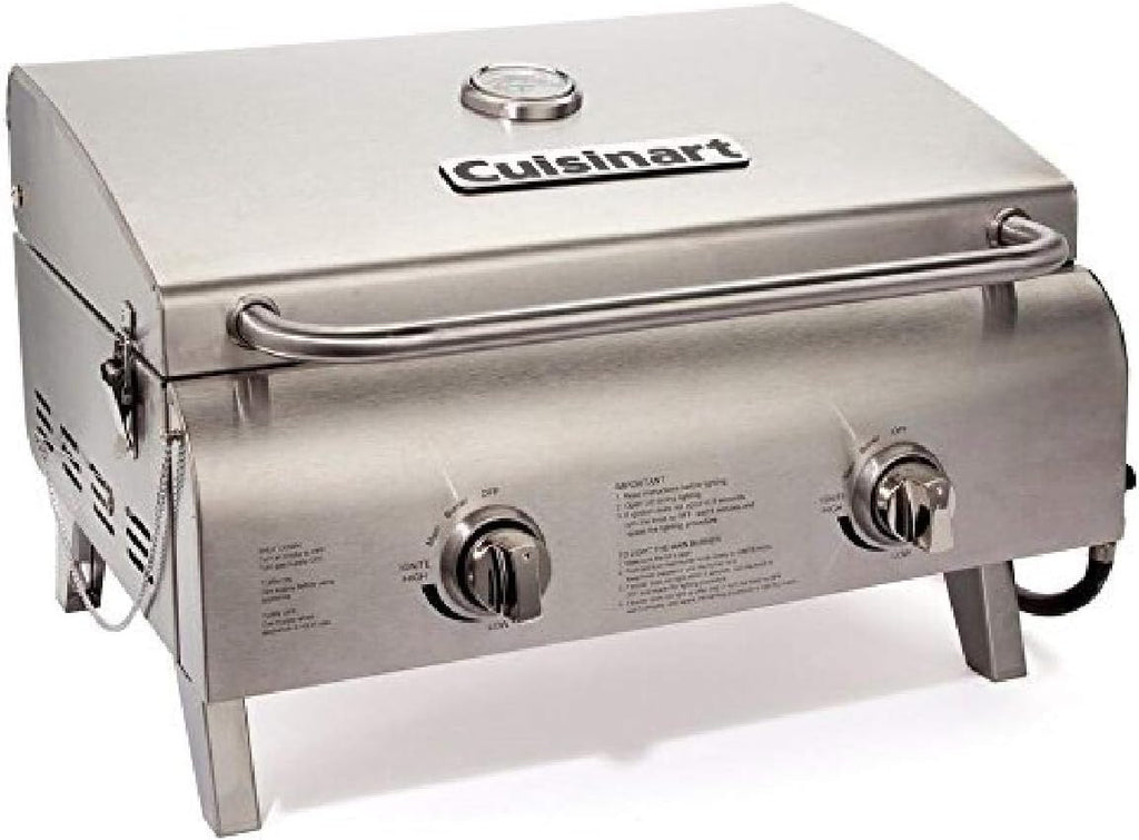 Portable Propane Tabletop Gas Grill, Two-Burner, Stainless Steel Y313040
