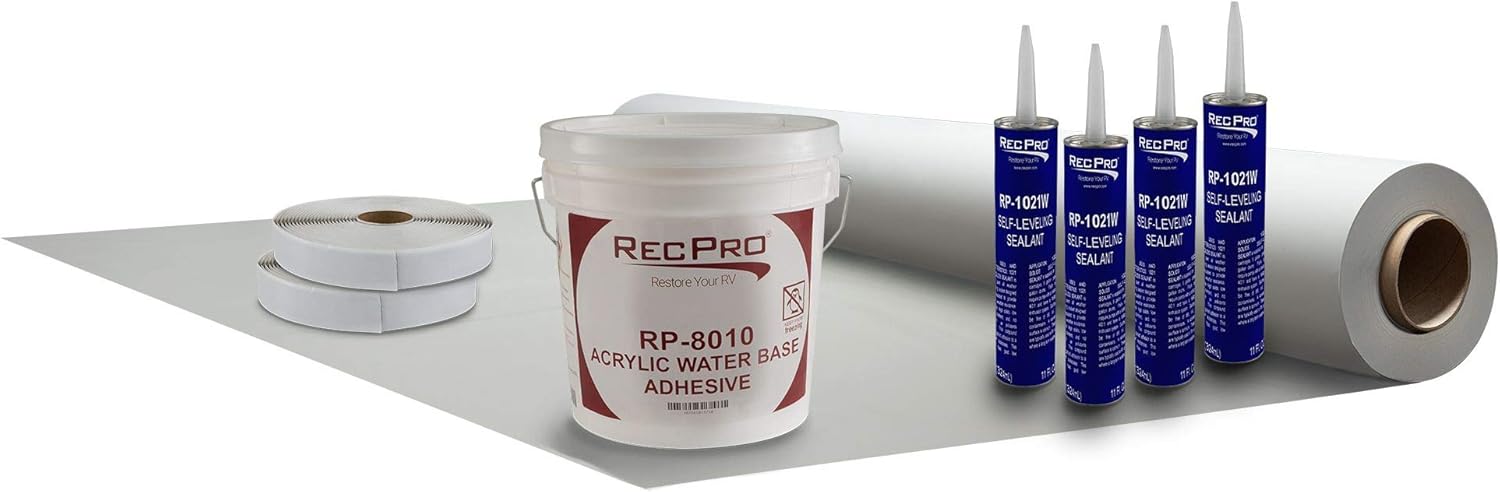 RecPro PVC RV Rubber Roof Kit | 8.5' Wide | Camper Roof| Motor Home Roof | Trailer Roof (15')