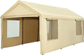 Carport, 10 x 20 ft Heavy Duty Carport with Ventilated Windows, Portable Garage with Removable Sidewalls & Doors, All-Season Car Canopy for Auto, Truck, Boat, SUV, Beige