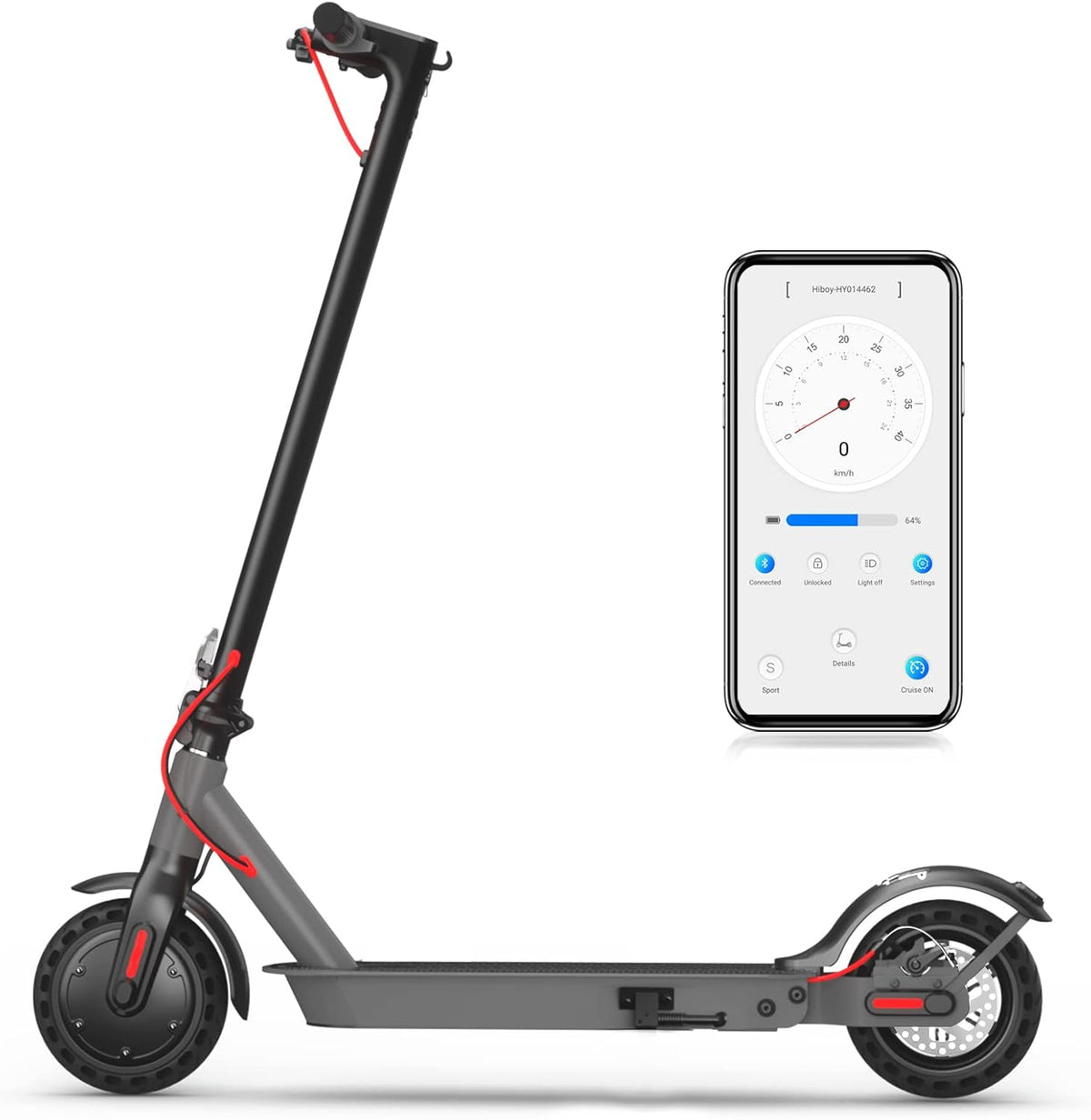 Hiboy S2 Electric Scooter - 8.5" Solid Tires - Up to 17 Miles Long-Range & 19 MPH Portable Folding Commuting Scooter for Adults with Double Braking System and App (Optional Seat)