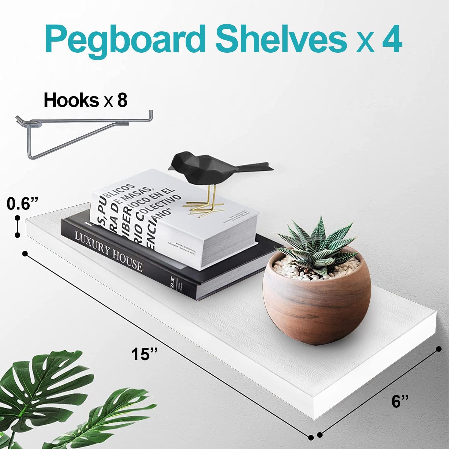 Pegboard Shelf Set with Steel Brackets, White, Pack of 2 O59854
