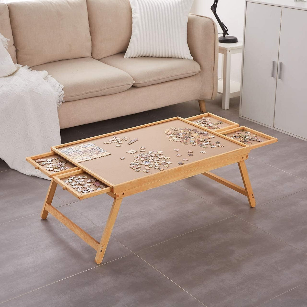 1500 Piece Wooden Jigsaw Puzzle Board with Folding Legs and Drawers Z148