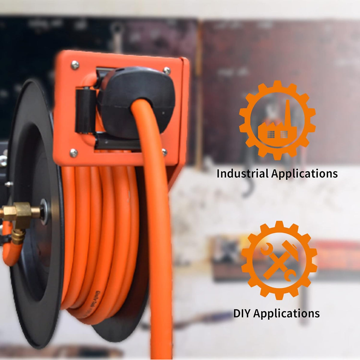 Retractable Air Hose Reel Wall Mount, 50 FT Hybrid Hose, 300PSI W935