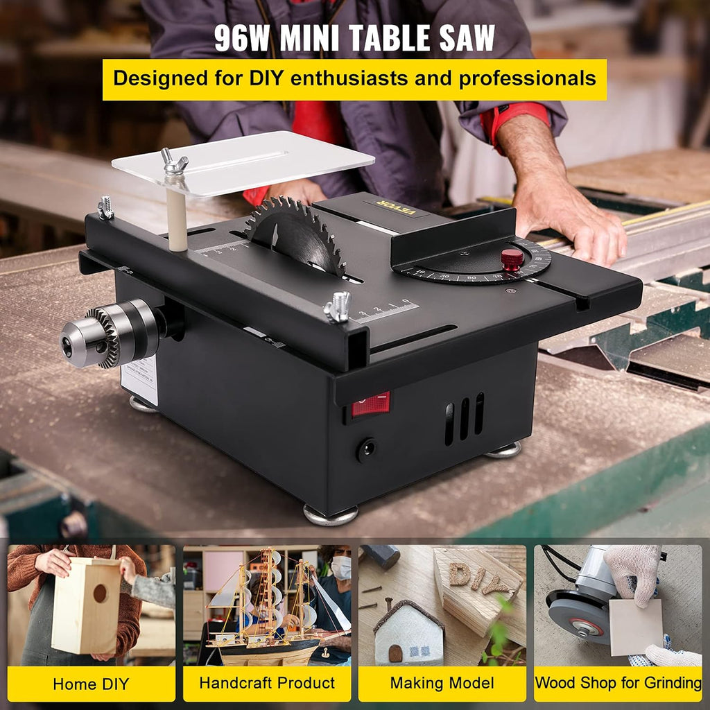 Mini Table Saw for Woodworking, 0-90 Angle Cutting, 7-Level Speed Adjustable V9471