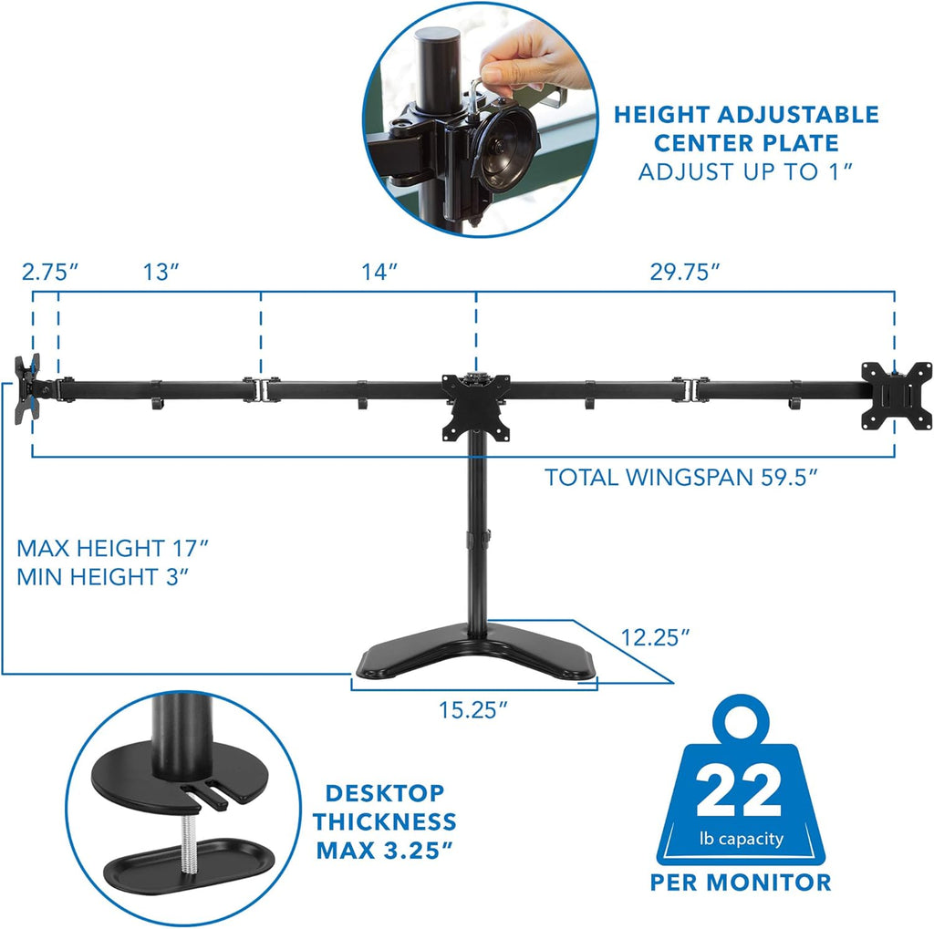Triple Monitor Stand Freestanding Desk Mount for 27 Inch Monitors, VESA 75 100 G8162
