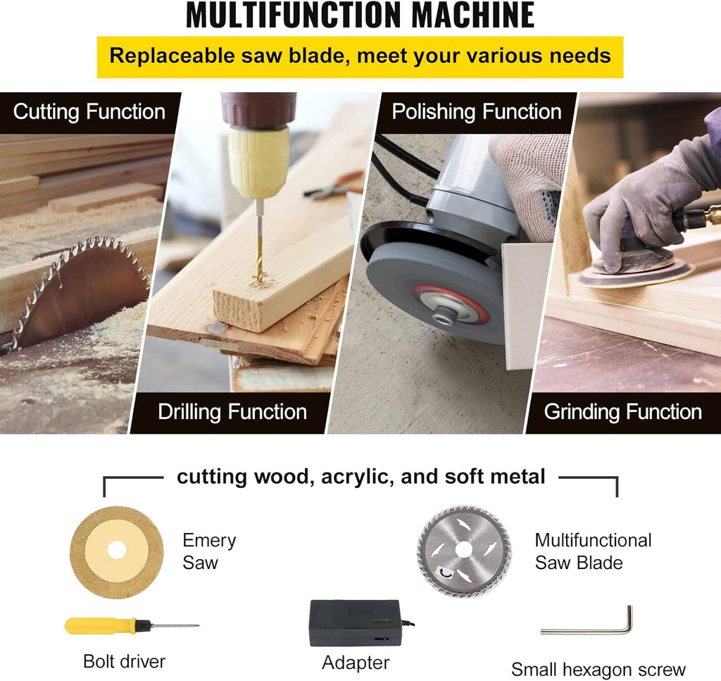 Mini Table Saw for Woodworking, 0-90 Angle Cutting, 7-Level Speed Adjustable V9471