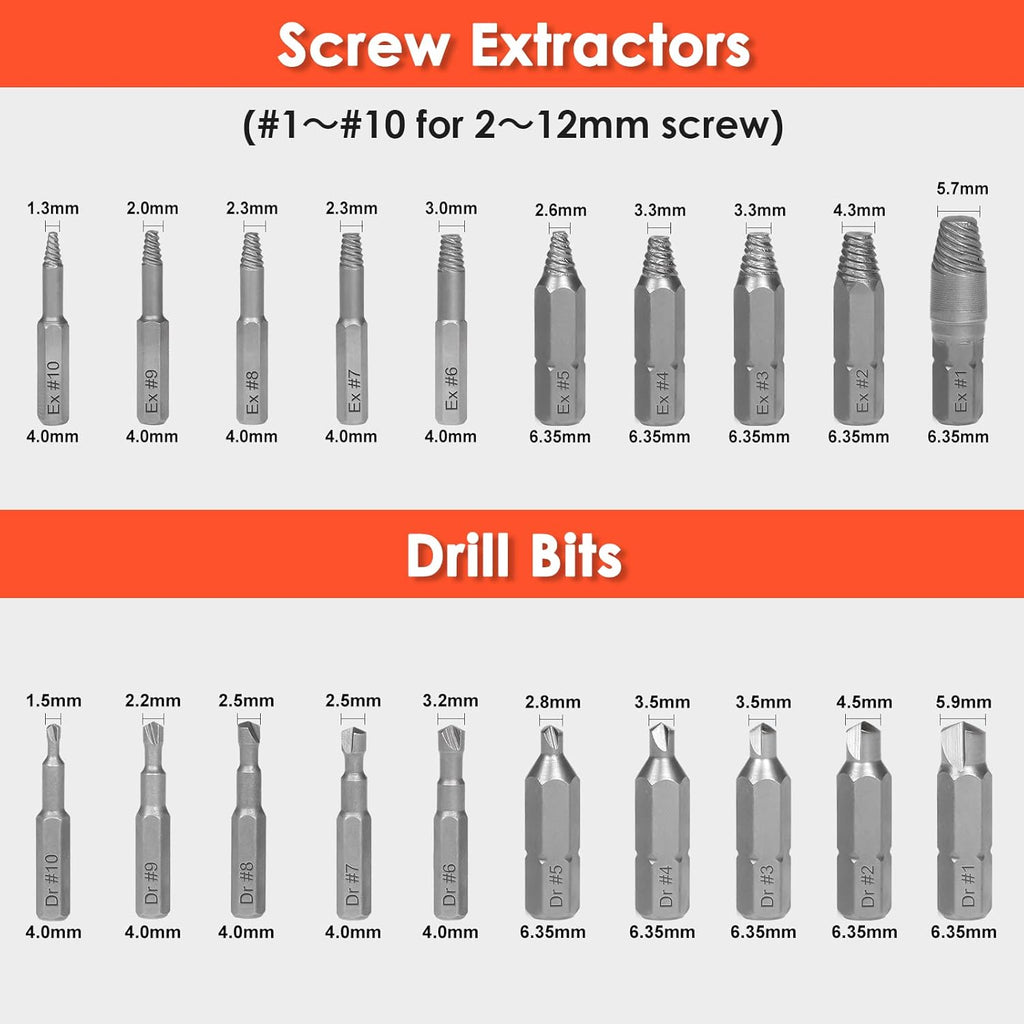 Damaged Screw Extractor Set, 39-Piece Stripped Bolt Remover Y746283