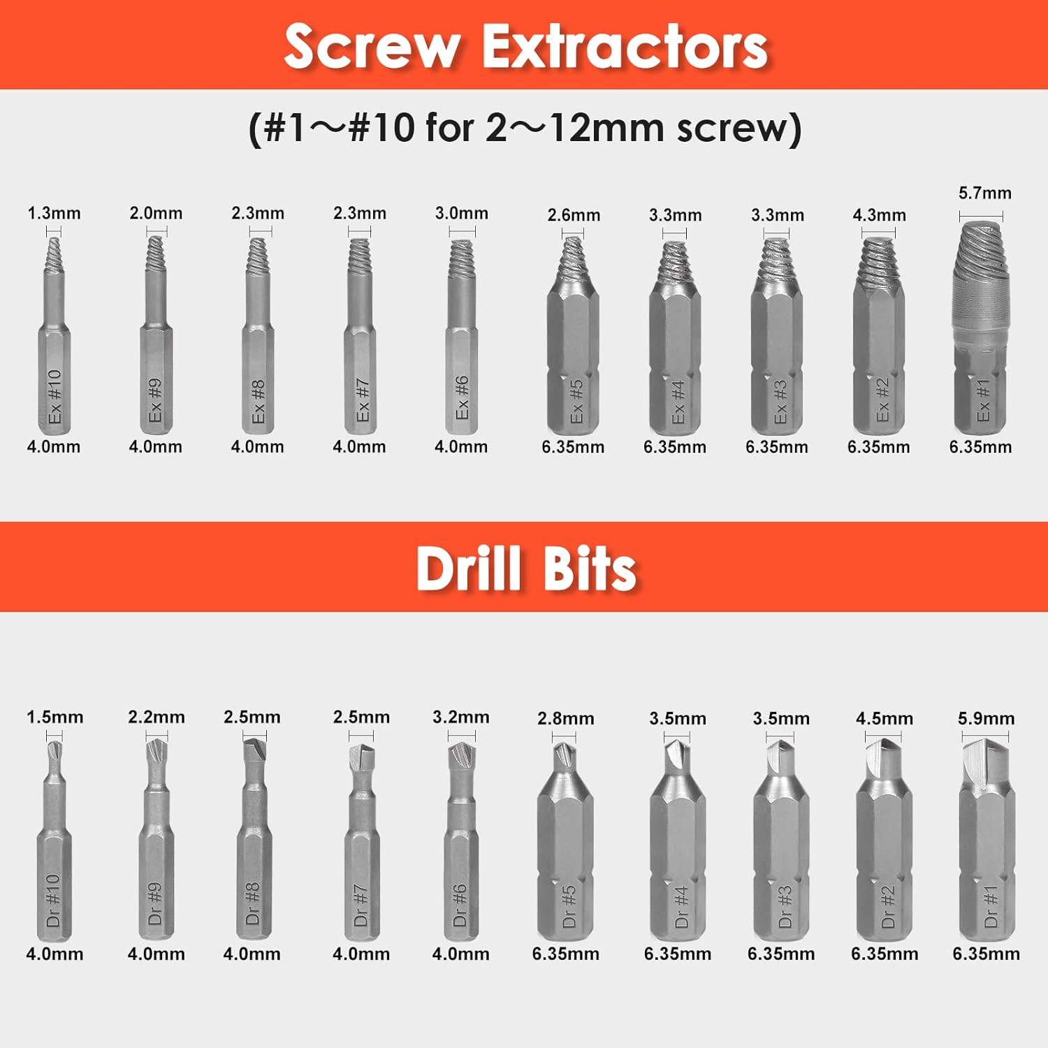 Damaged Screw Extractor Set, 39-Piece Stripped Bolt Remover Y746283