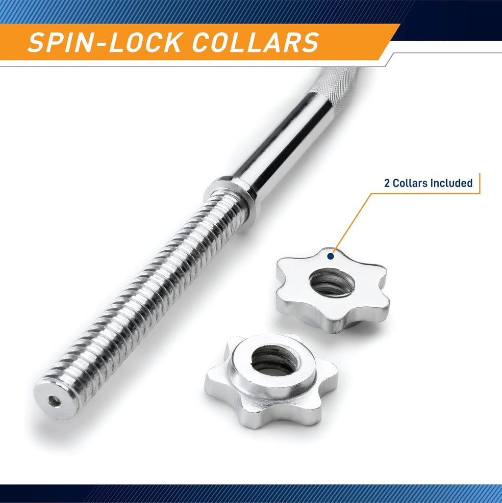 Threaded Chrome Steel Curl Bar with Collars for Standard Plates, 48 inch, 2 Pack U5713
