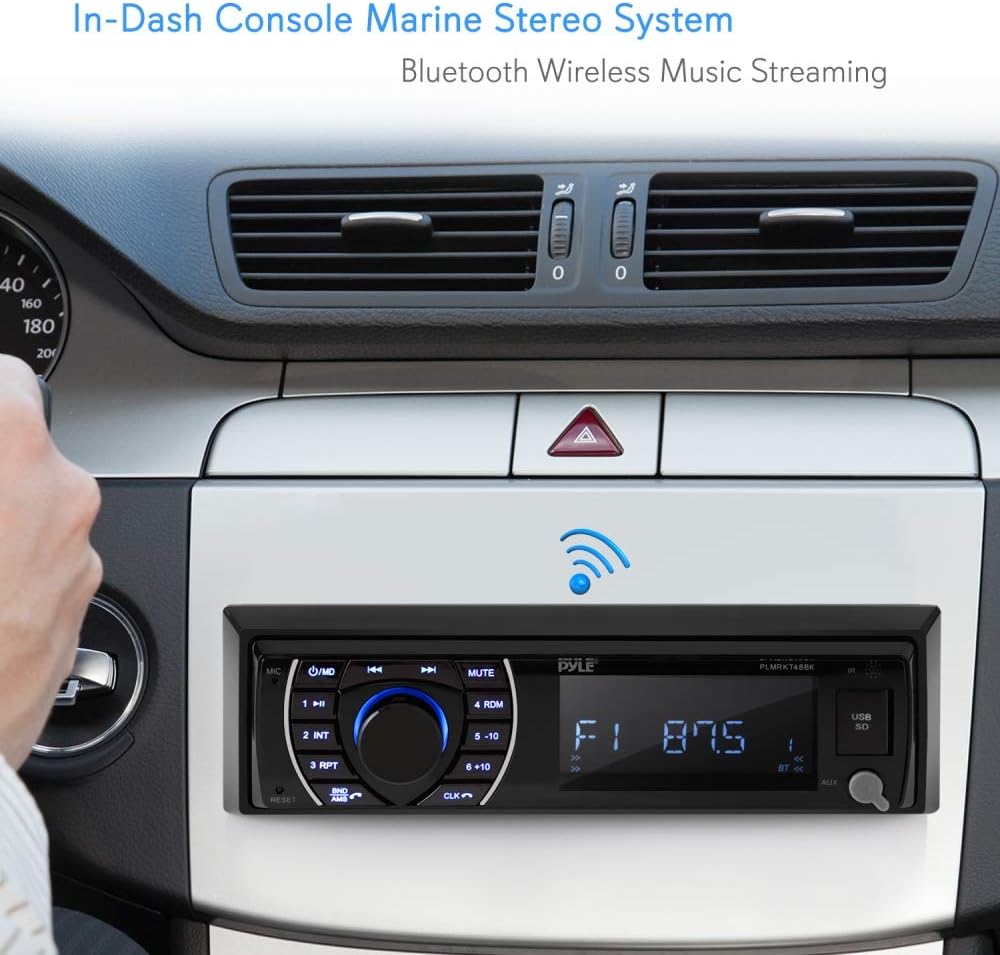 Marine Head Unit Receiver Speaker Kit - In-Dash LCD Digital Stereo with Bluetooth, AM/FM Radio, 6.5" Waterproof Speakers I856669