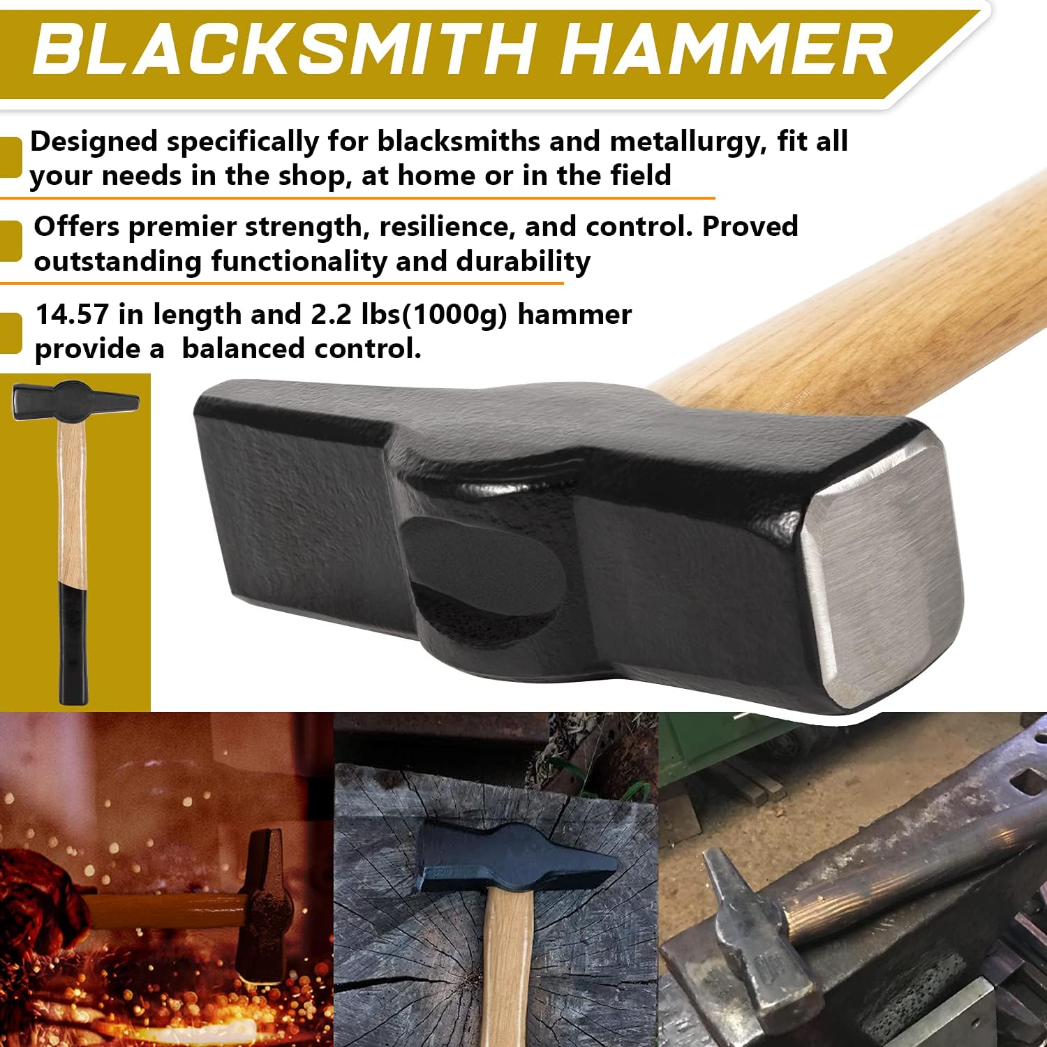 17" Wolf Jaw Tongs and Hammer Tool Set for Blacksmith Bladesmith Forge C58092