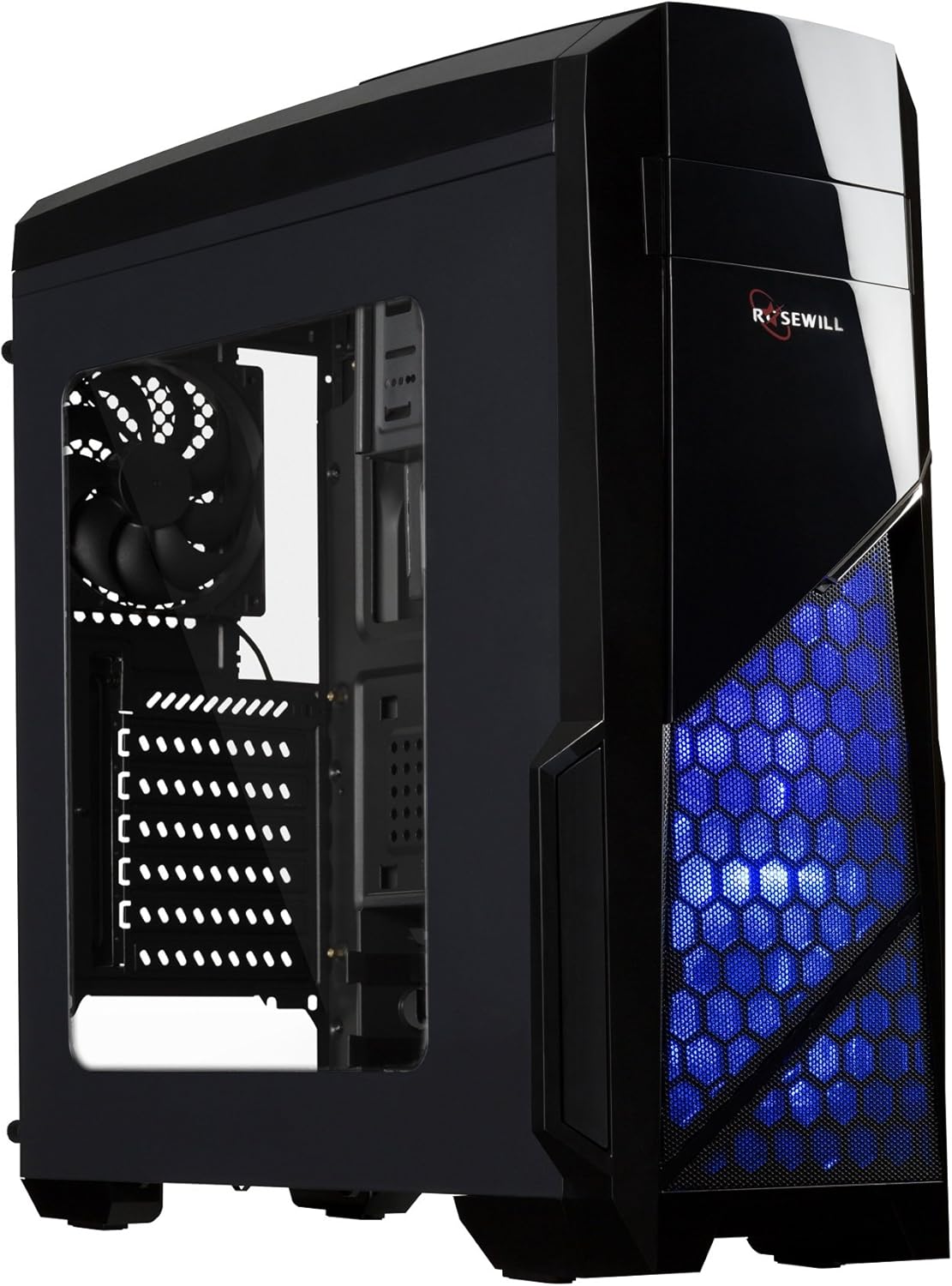 ATX Mid Tower Gaming Computer Case with Blue LED and 3 Pre-Installed Fans M370