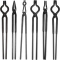 Beginner blacksmith tongs Blacksmith Forge Tongs Set Includes 3/8 1/2 5/8 V-Bit Tongs, 1/4 Flat Jaw Tongs, Pick Up Tongs, Scroll Tongs (6 Pcs)