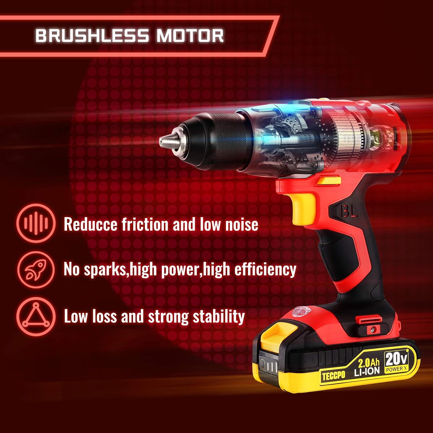 Cordless Drill Set, 20V Brushless Drill Driver with 2 Batteries and Case P8143