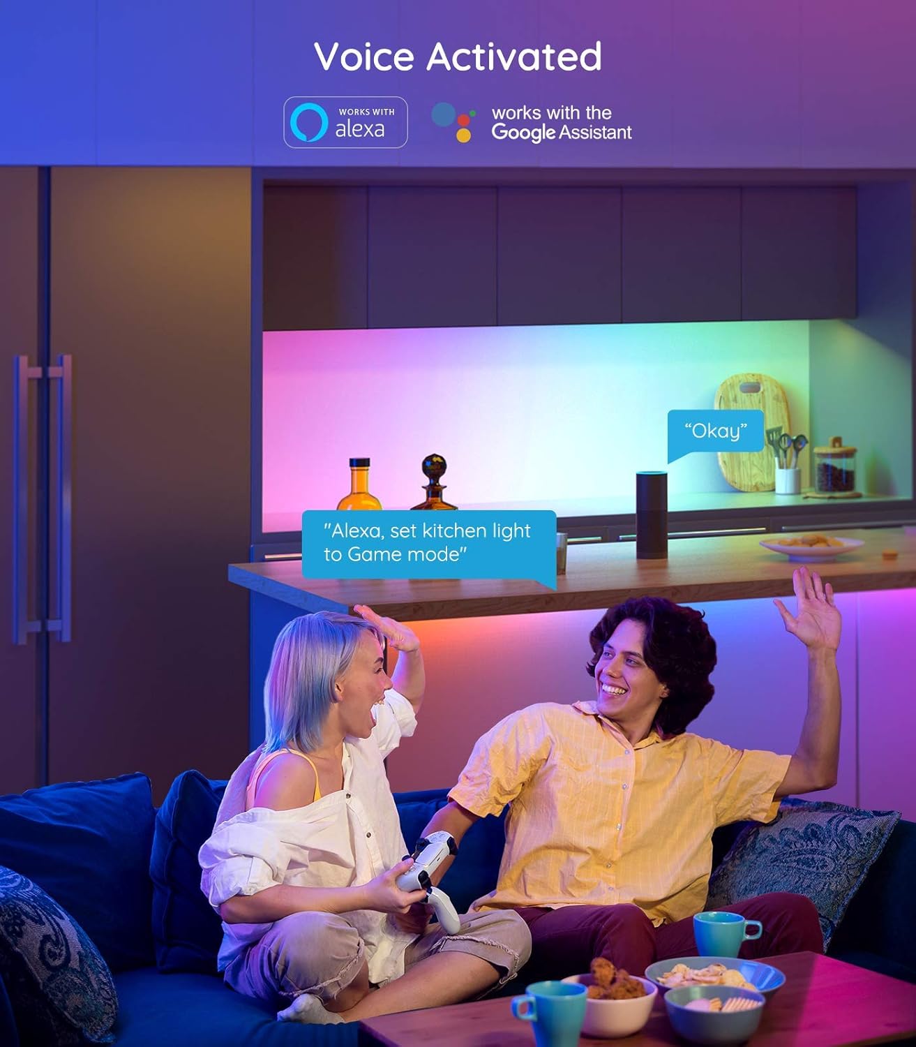RGBIC LED Strip Lights, WiFi Color Changing, Work with Alexa and Google Assistant Q2997