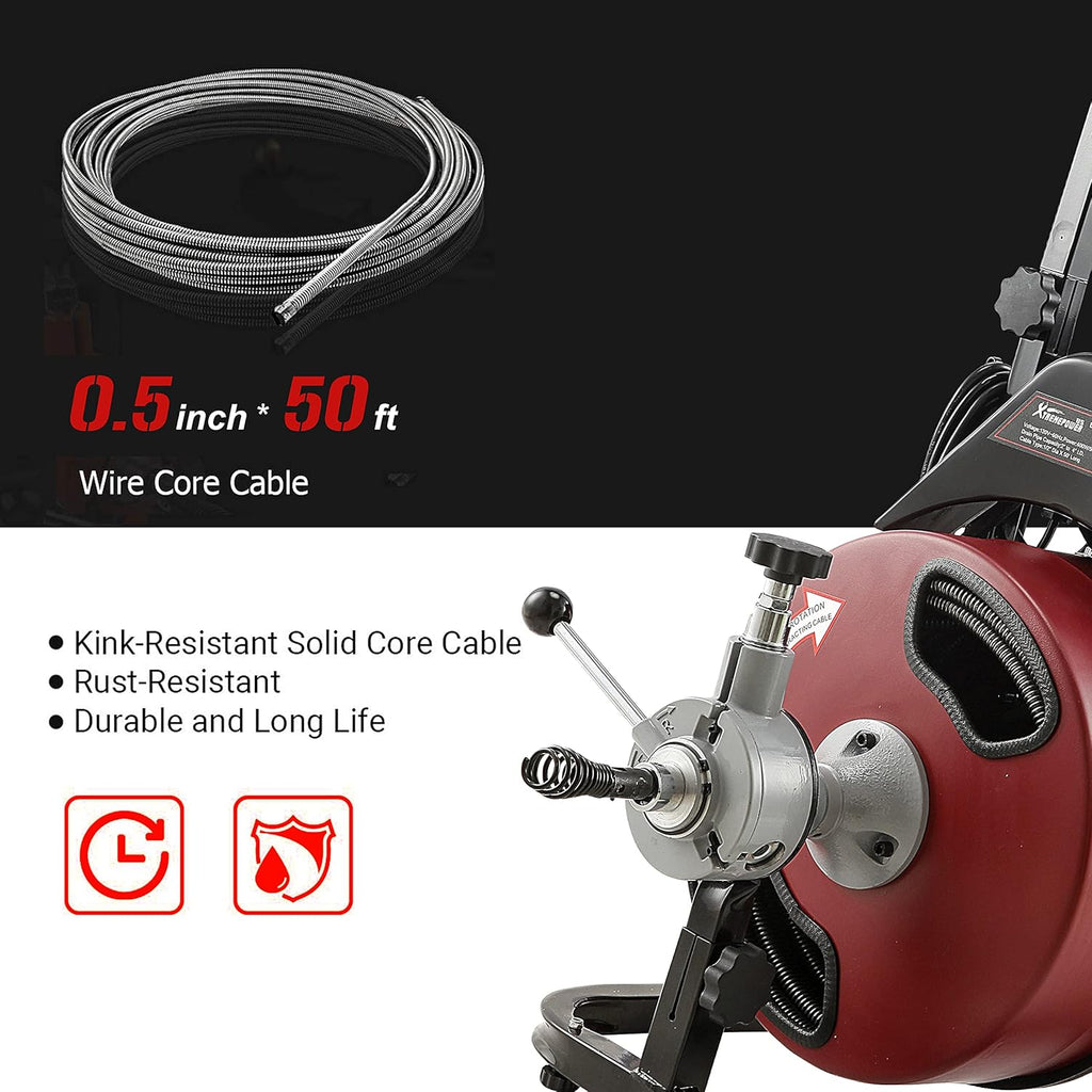 Sewer Snake Drill Drain Auger Cleaner Cable 50-Feet with Foot Switch E415411