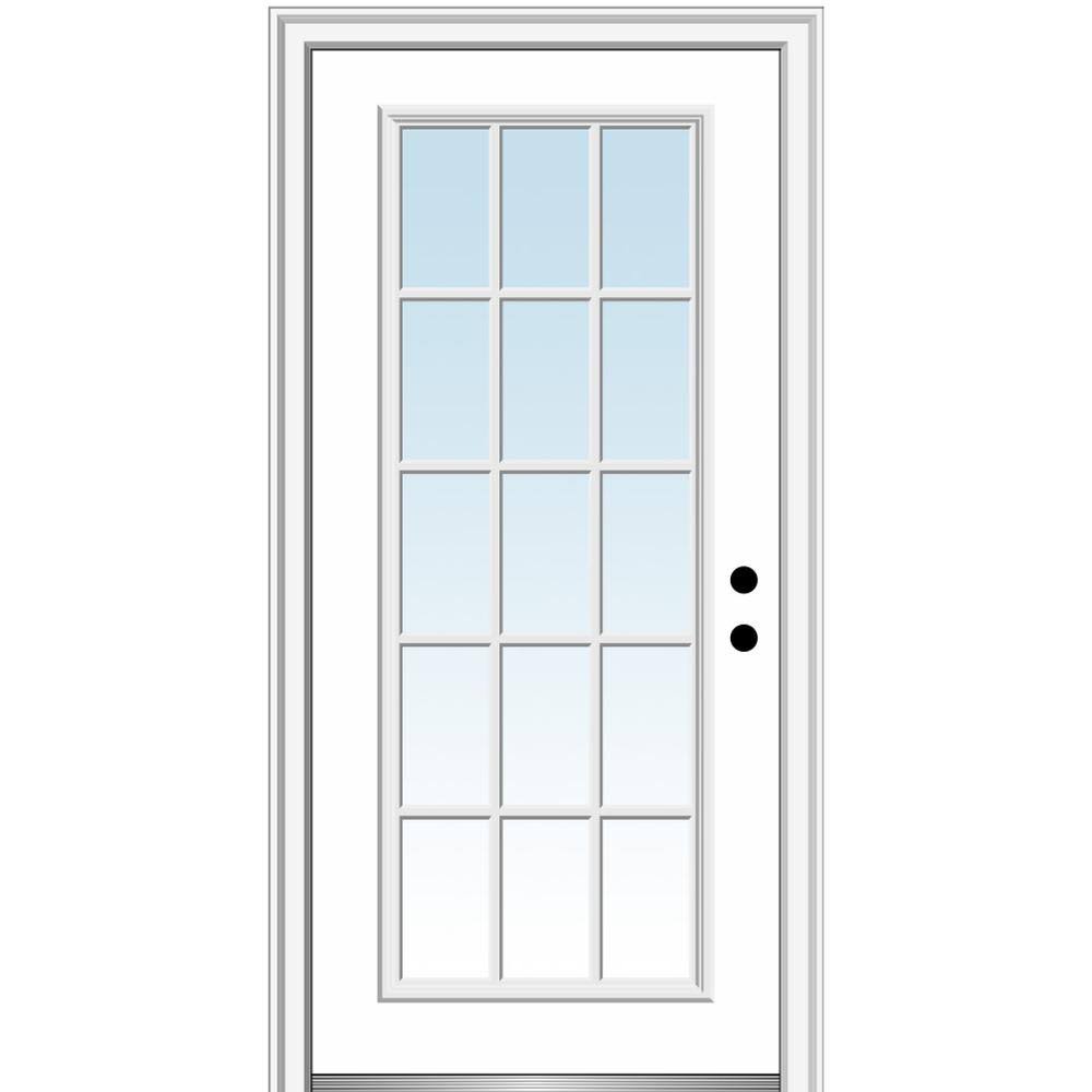 National Door Company Z000540L Smooth Fiberglass Prehung Left Hand Inswing Entry DOOR, Full Lite with External GRILLE, Clear Gla