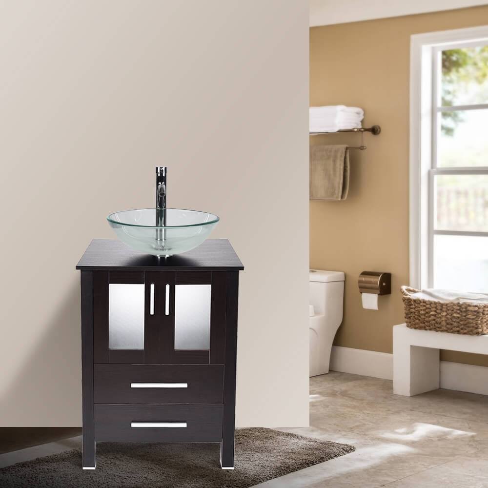 24 inch Bathroom Vanity Combo Modern MDF Cabinet, Dark Brown, Black B70329