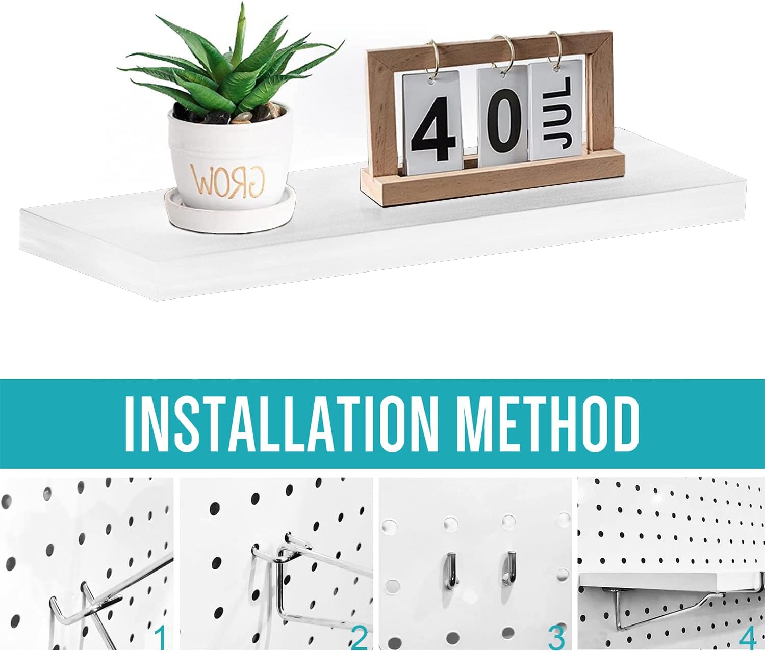 Pegboard Shelf Set with Steel Brackets, White, Pack of 2 O59854