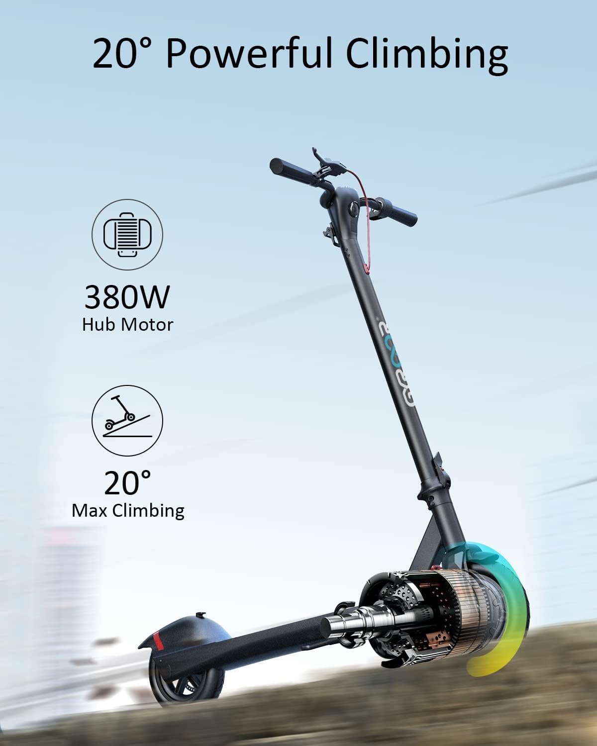 Electric Scooter for Adults, 23 Miles Range, 19 Mph, Folding Commuter with 8.5" Pneumatic Tire Y398861