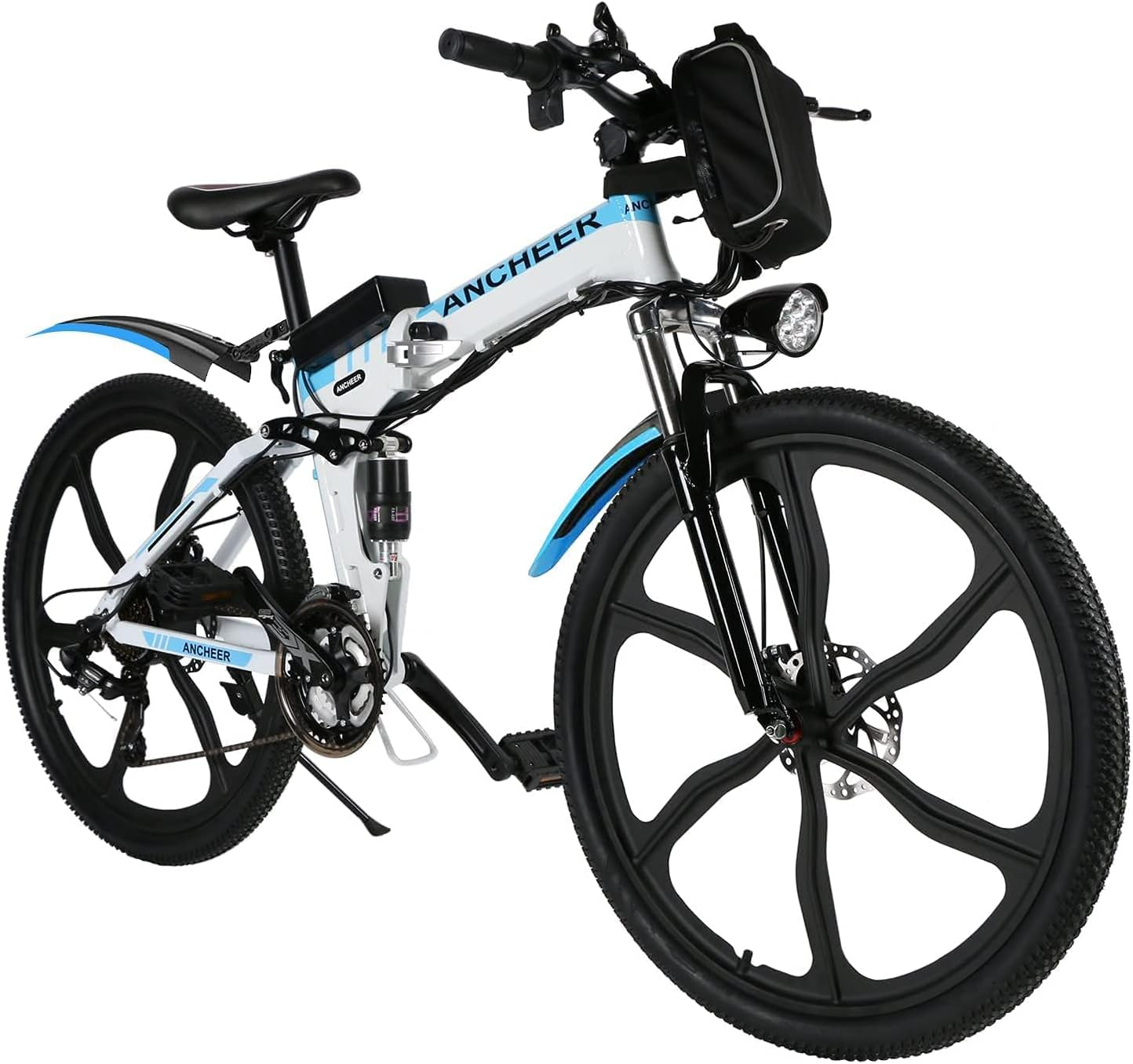 Folding Electric Mountain Bike 26" with Front and Rear Suspension, 21 Speed Gears E772864