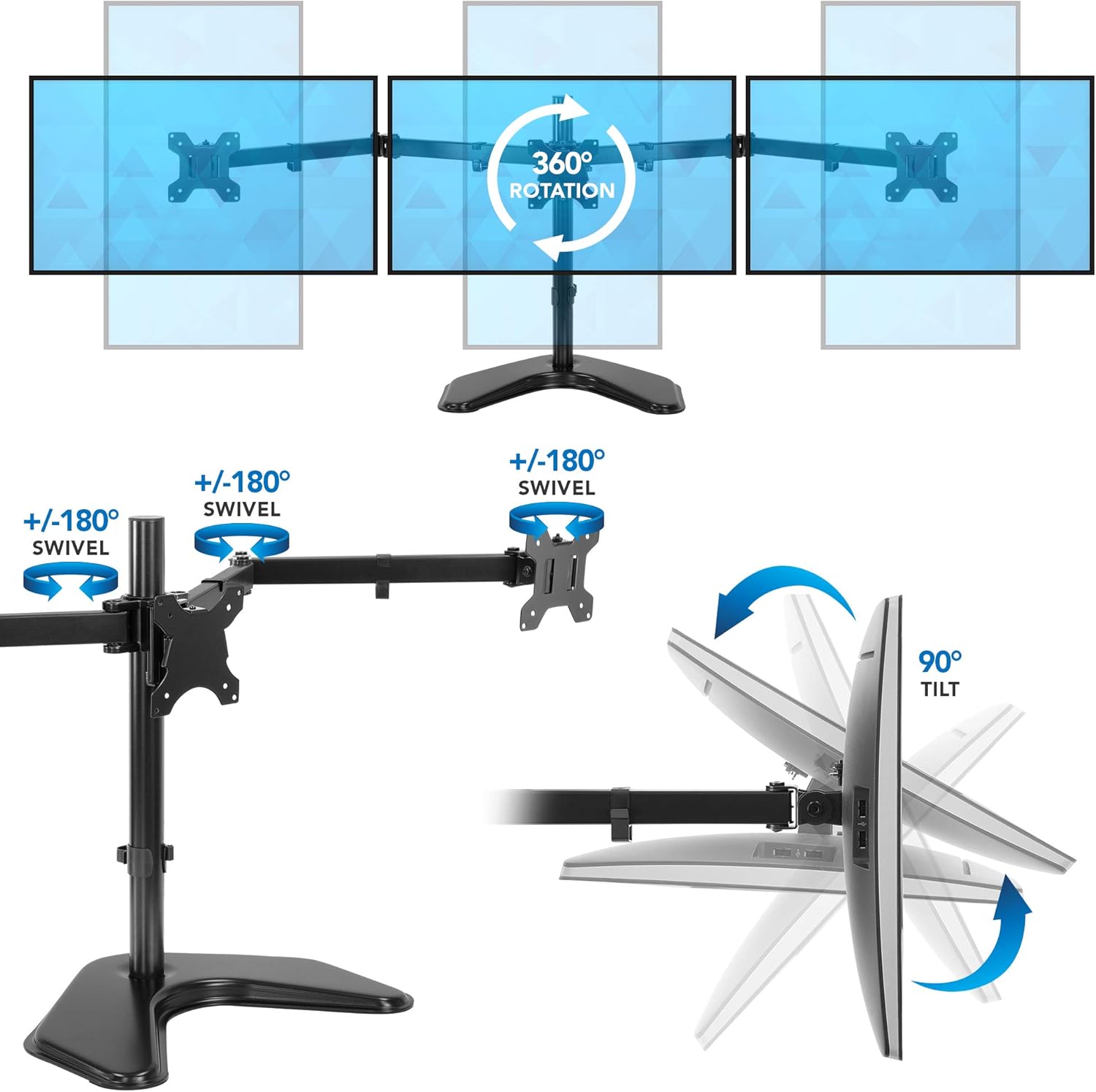 Triple Monitor Stand Freestanding Desk Mount for 27 Inch Monitors, VESA 75 100 G8162