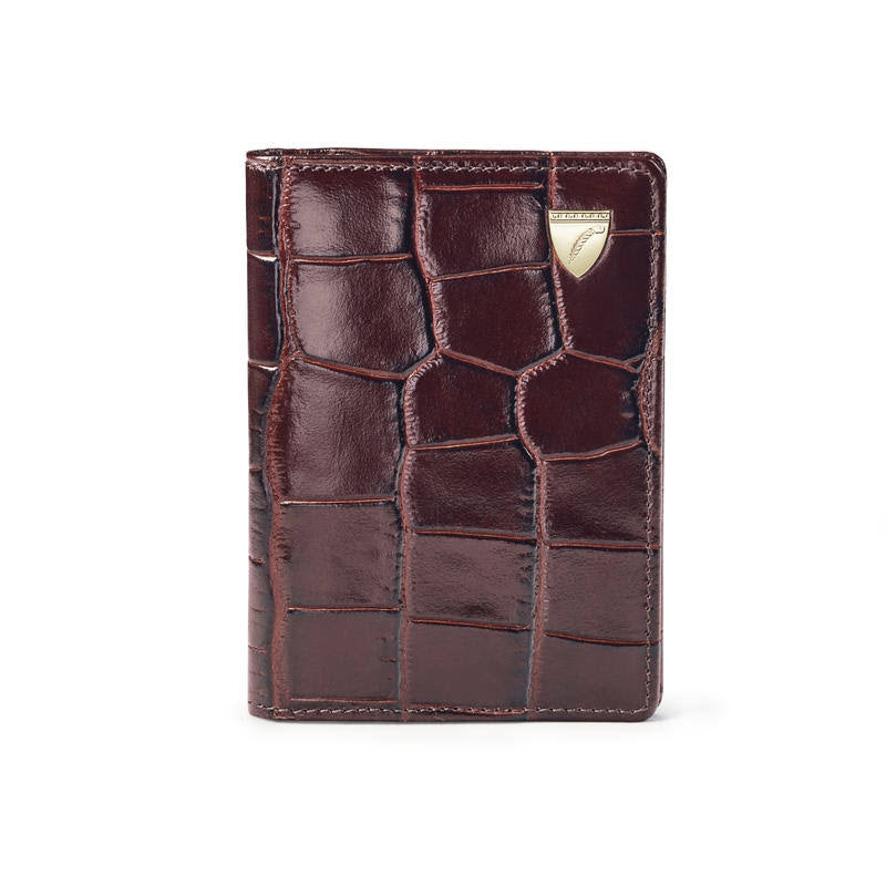 Double Fold Credit Card Holder in Deep Shine Brown Croc O385005