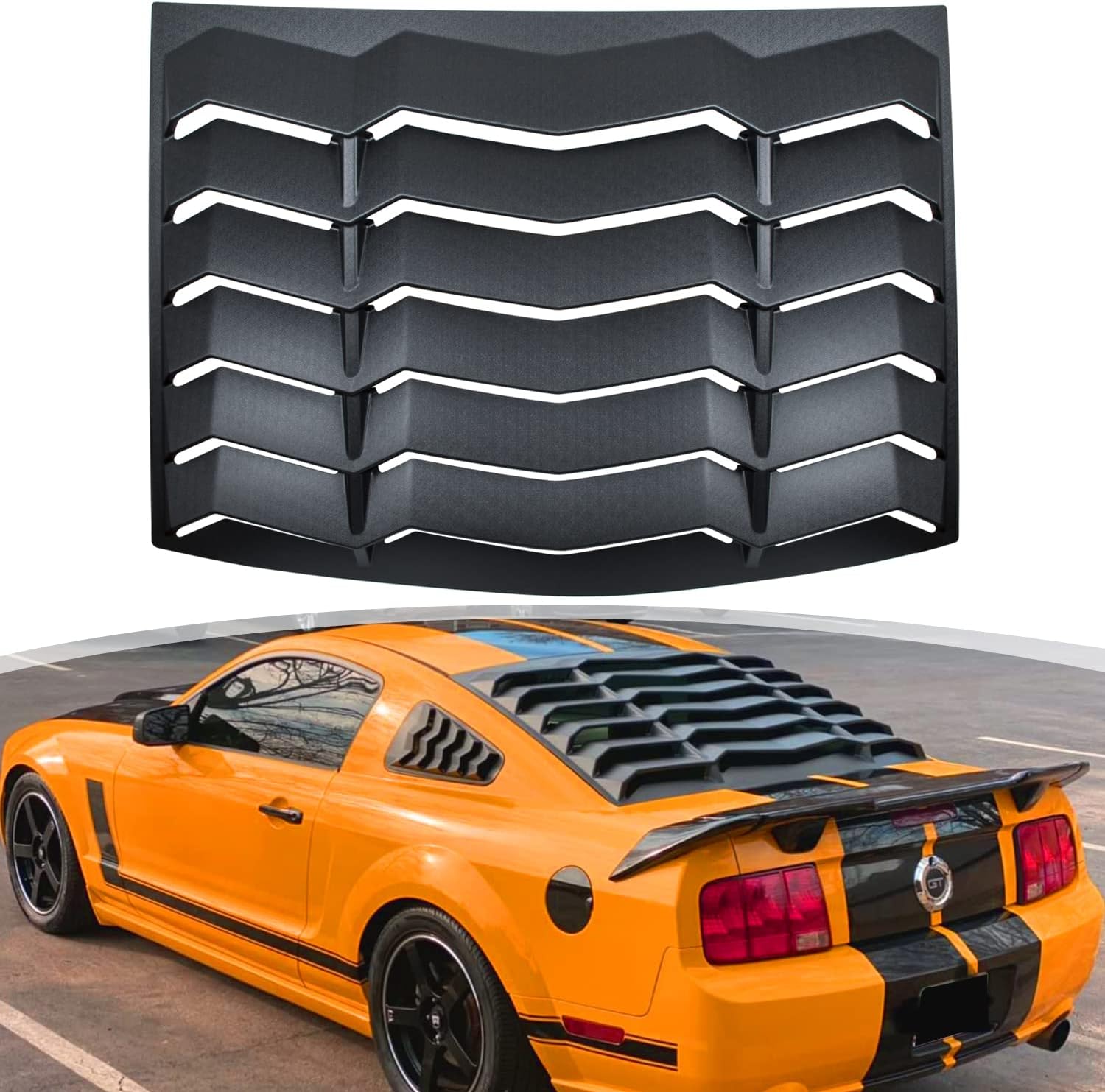 Rear Window Louver Fits for Ford Mustang 2005 2006 2007 2008 2009 2010 2011 2012 2013 2014 Windshield Sun Shade Rain Covers in GT Lambo Style Fit All Weather ABS - Matte Black