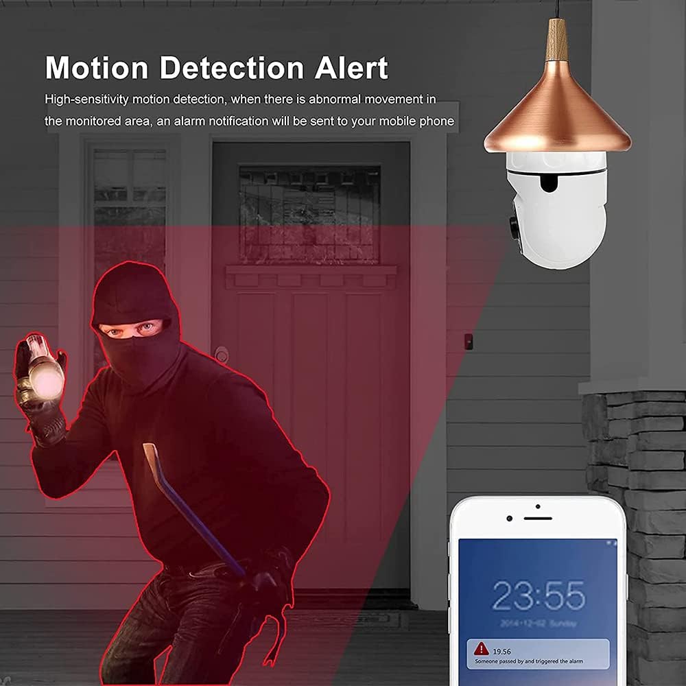 Bulb WiFi Camera 360 Degree PTZ Panoramic IP Camera, 2.4GHz 1080P Smart Home Surveillance Cam with Motion Detection Alarm Night Vision Two Way Talk Indoor E27 Pack of 2 Q54713