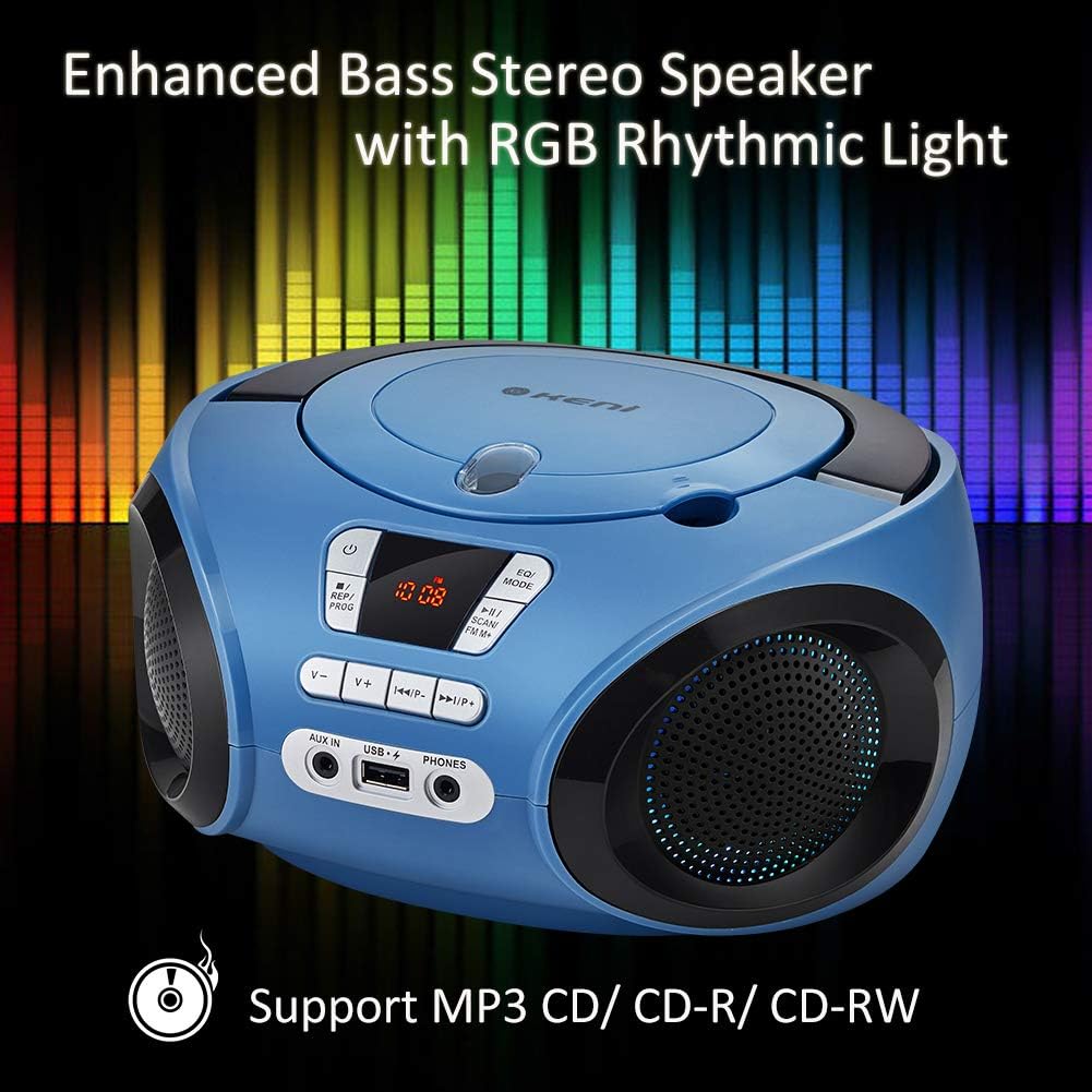 Portable CD Player Boombox with FM Radio, Bluetooth, and Stereo Sound, Blue, 2-Pack W26710