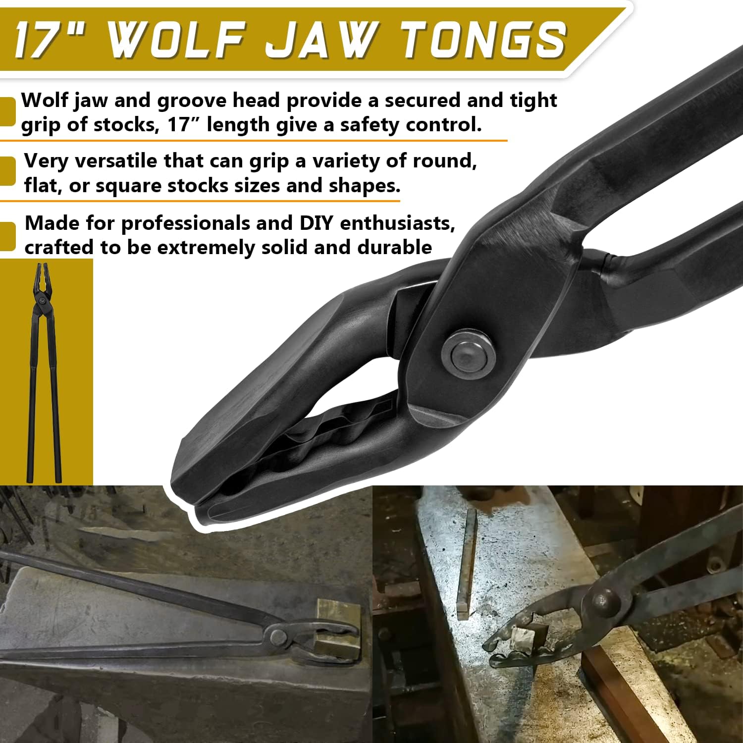 17" Wolf Jaw Tongs and Hammer Tool Set for Blacksmith Bladesmith Forge C58092