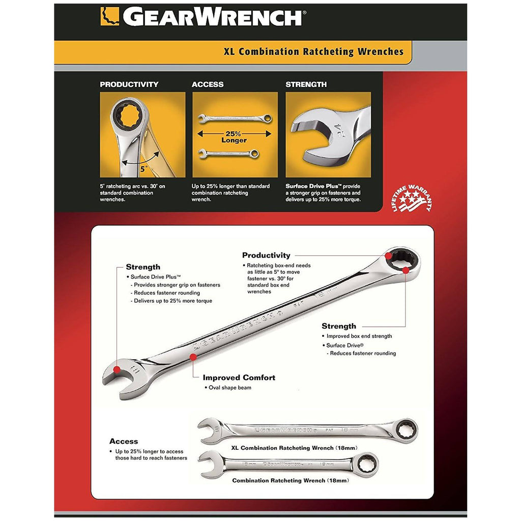16 Piece Metric XL Ratcheting Combination Wrench Set N4661