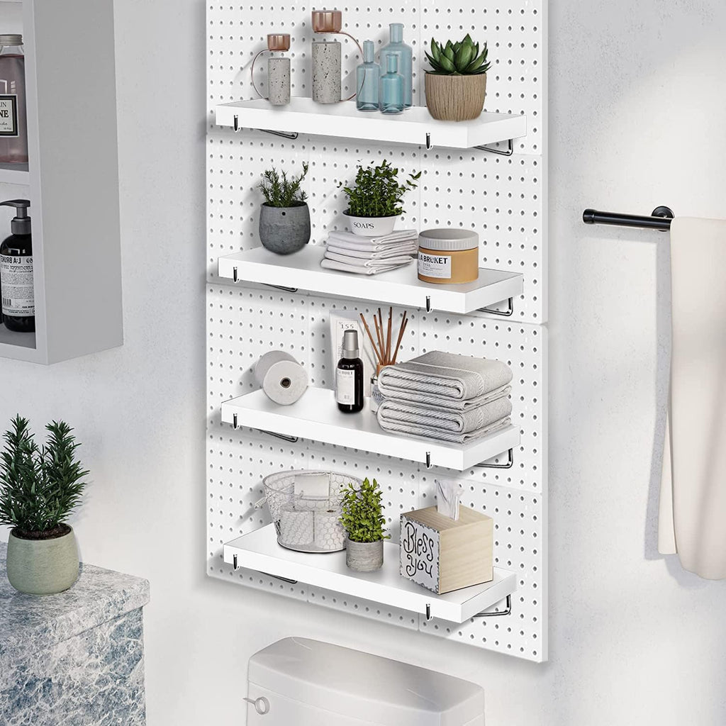 Pegboard Shelf Set with Steel Brackets, White, Pack of 2 O59854