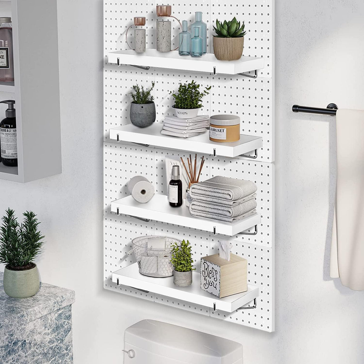 Pegboard Shelf Set with Steel Brackets, White, Pack of 2 O59854