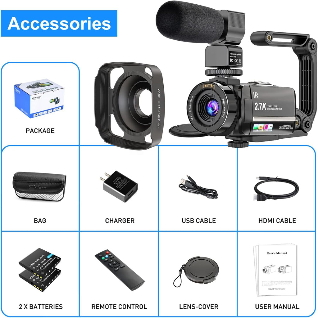 2.7K Ultra HD Vlogging Camera with Night Vision and Touch Screen E333743
