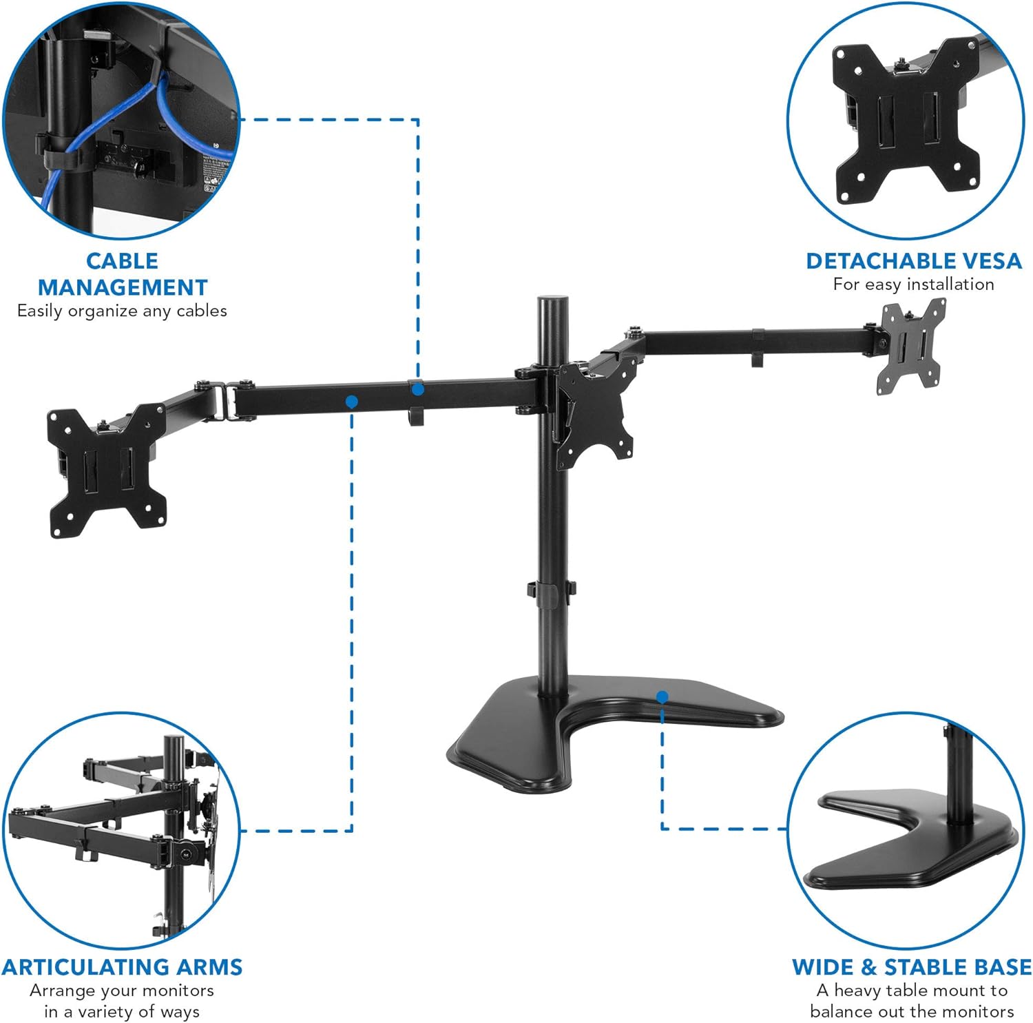 Triple Monitor Stand Freestanding Desk Mount for 27 Inch Monitors, VESA 75 100 G8162
