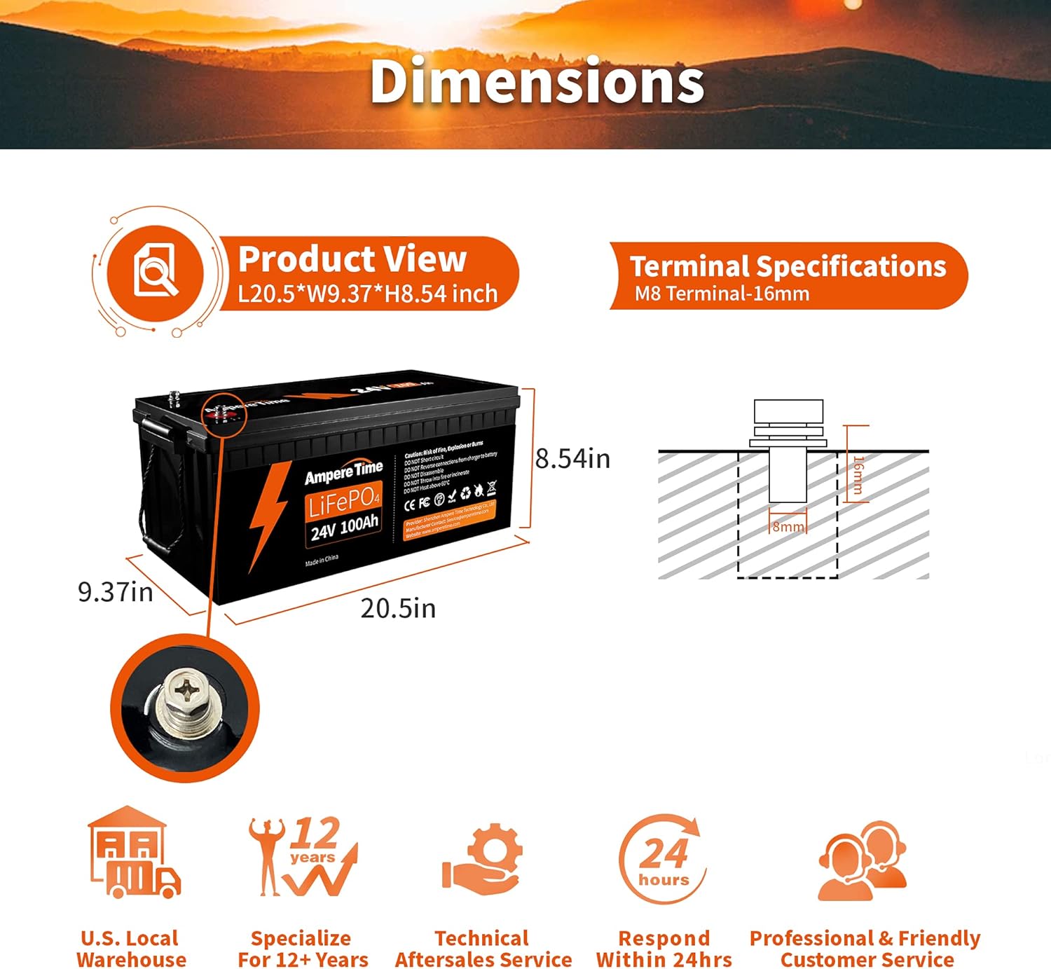 24V 100Ah LiFePO4 Deep Cycle Lithium Battery with Built-in 100A BMS Z75485
