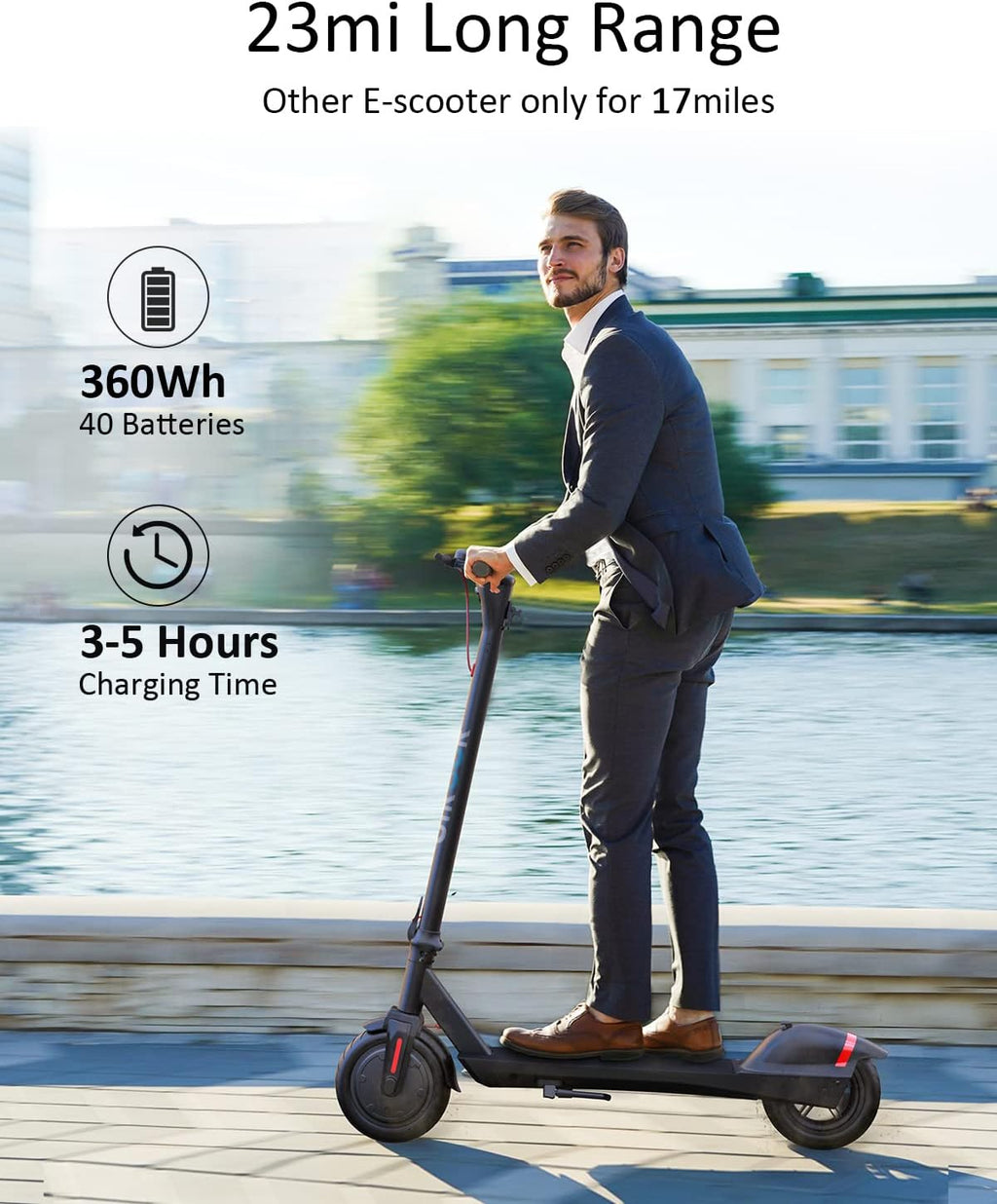 Electric Scooter for Adults, 23 Miles Range, 19 Mph, Folding Commuter with 8.5" Pneumatic Tire Y398861