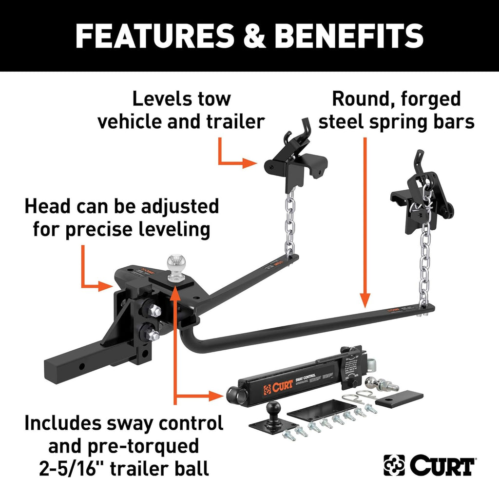 Round Bar Weight Distribution Hitch with Sway Control, 10K, 2-in Shank I3375