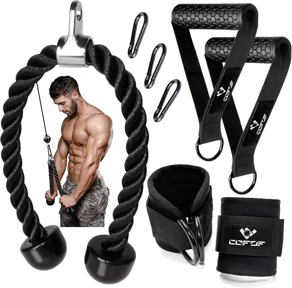 Cable Pulley System for Gym, Lat Pulldown and Biceps Curl Attachments, Home Workout Equipment M6414