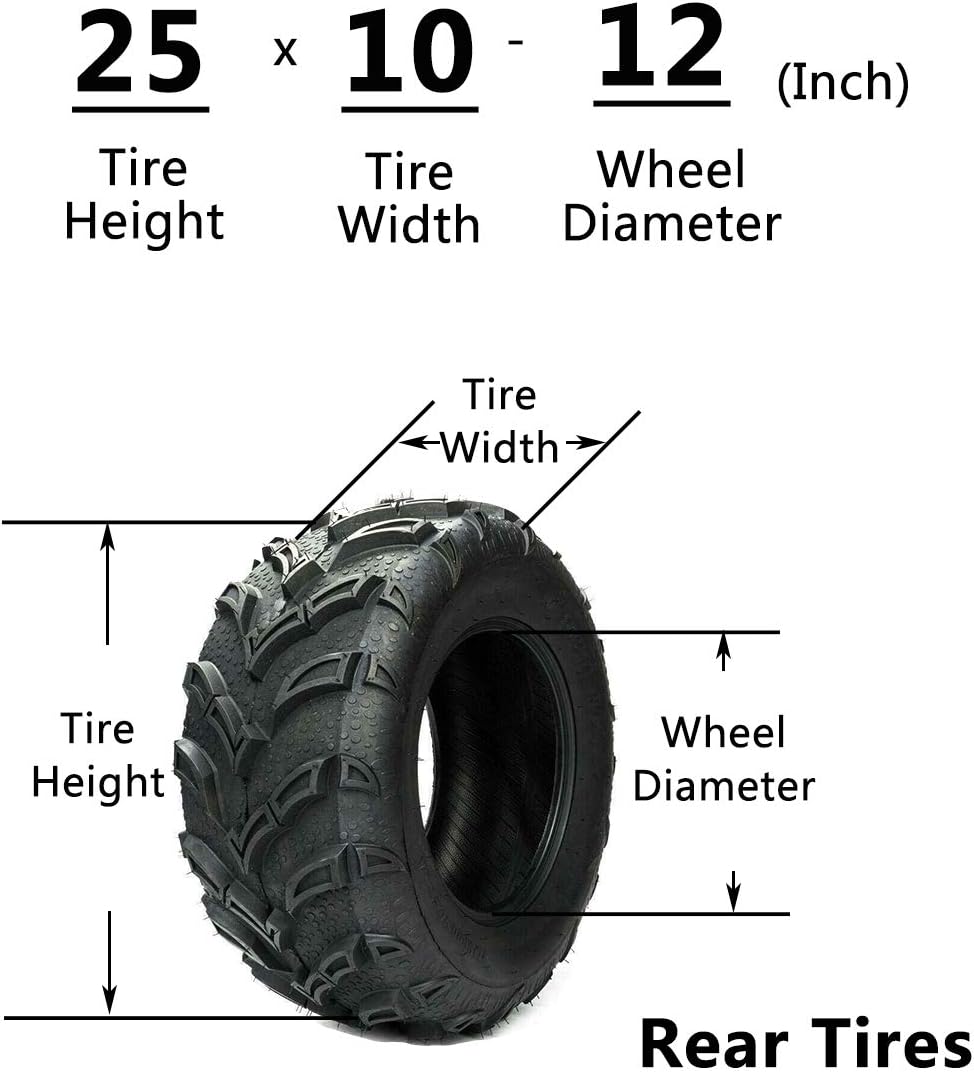 Set of 4 All Terrain ATV UTV Tires 25x8-12 Front & 25x10-12 Rear 6PR Mud I2807