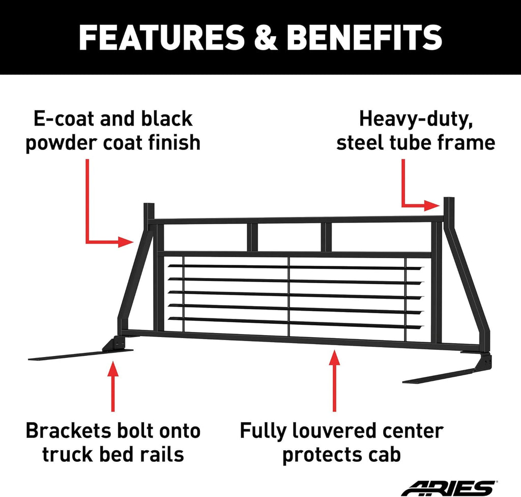 Heavy-Duty Black Steel Truck Headache Rack Cab Protector Y358652