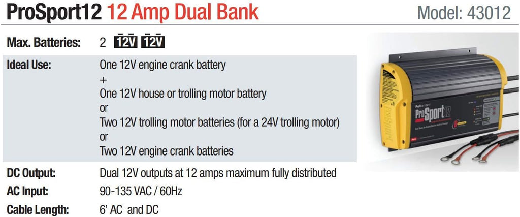 On-Board Marine Battery Charger 12 Amp 2 Bank O282683